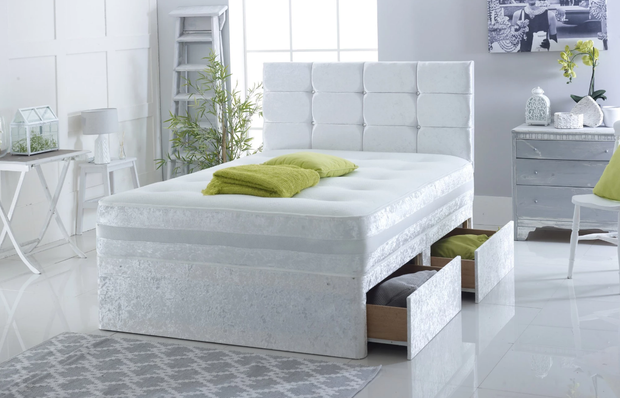 Double Divan Bed - Crushed Velvet Divan Bed Frame With Side Storage